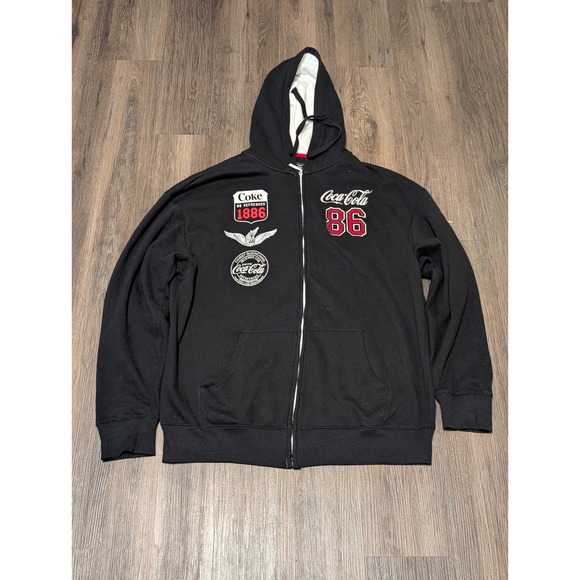 The Coca Cola Company Black Full Zip Hoodie Sweatshirt Mens XL 1886 Coke - Picture 1 of 5